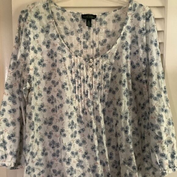 LRL Lauren jeans Co Ralph Lauren Tops - LRL LAUREN JEANS CO. RALPH LAUREN 100% COTTON DENIM BLUE FLORAL WOMAN BLOUSE XL